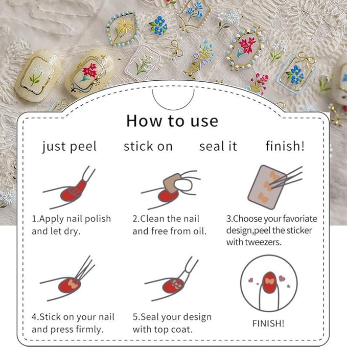 Gold Flower Nail Stickers for Nail Art, 3D Embossed Self-Adhesive Wild Flower Daisy Mentallic Nail Decals, Nail Supplies Designs Accessories for Women and Girls Manicure DIY Decoration