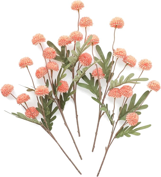 5pcs Coral Pink Faux Silk Mums Artificial Flowers, Bulk Fake Small Mini Chrysanthemums with Stems for DIY Wedding Centerpieces Floral Arrangements Vase Fillers Home Decorations