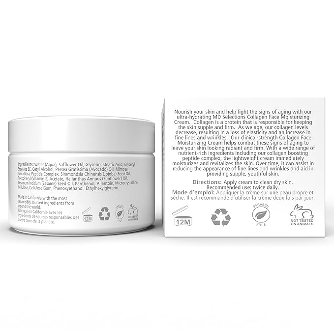 Collagen Facial Cream, Face Moisturizer Cream for Dry Skin Vegan Anti Aging Crème d' hydratation faciale au collagène, Collagen Face Cream, 2 fl oz