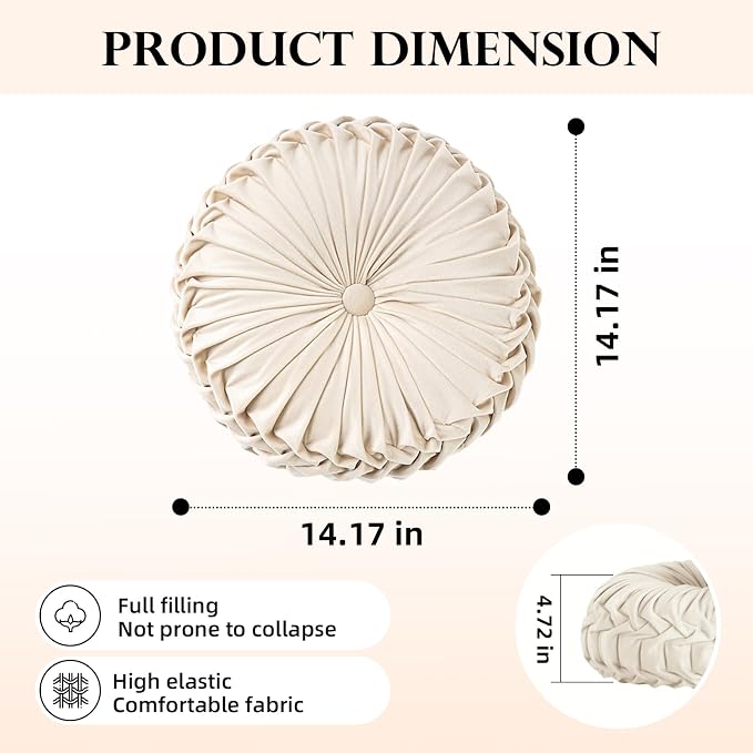 Teieas Round Throw Pillow Velvet Home Decoration Pleated Round Pillow Cushion for Couch Chair Bed Car Orange