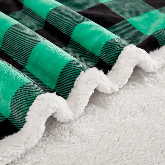 Sherpa Green and Black Buffalo Plaid Christmas Twin Blanket 60" X 70", Fuzzy Fluffy Soft Cozy Blanket, Fleece Flannel Plush Microfiber Blanket for Couch Bed Sofa (Green and Black)