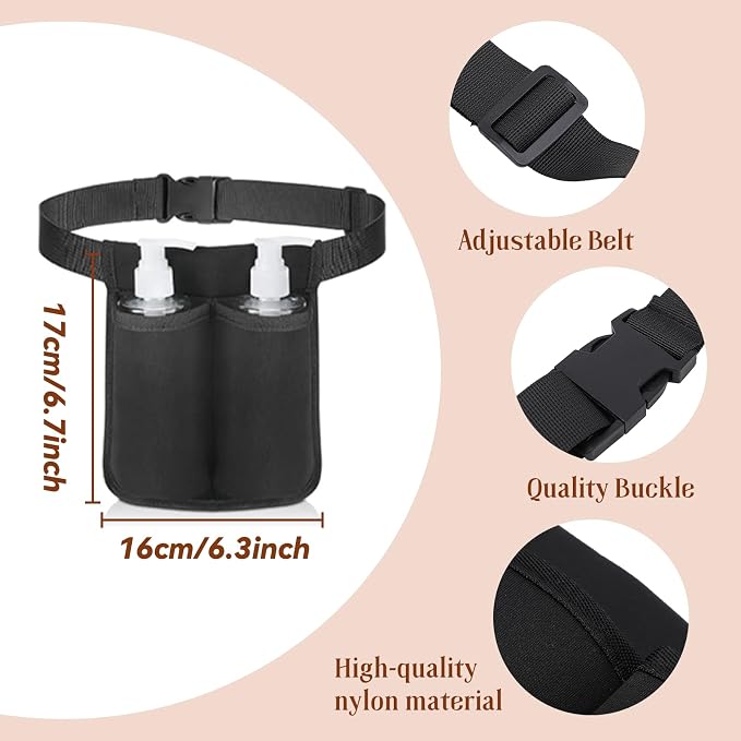 Massage Bottle Bag, Professional Massage Oil Holster for 2 Bottle with Adjustable Belt, Lotion Oil Waist Holder Organizer Massage Lotion Holster for Massage Therapist Gifts