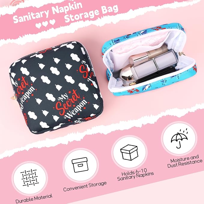 Sanitary Pad Storage Bag Portable Period Bag for Teen Pads/Sanitary Napkins/Small Tampons, Sanitary Napkin Storage Bag First Period Gifts for Teen Girls (Shark Week)