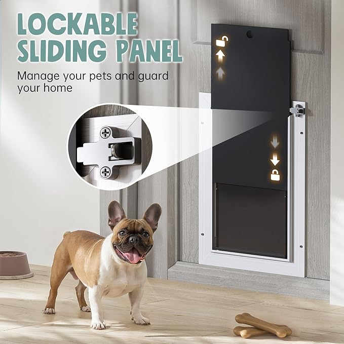 3-Flap Large Dog Door for Door, All Aluminum Doggy Door for Exterior | Insulated Flap, Thermal Insulation, Energy Efficient, Durable Rust Resistant, Closing Panel, Safety Locks, Pets Up to 110lb