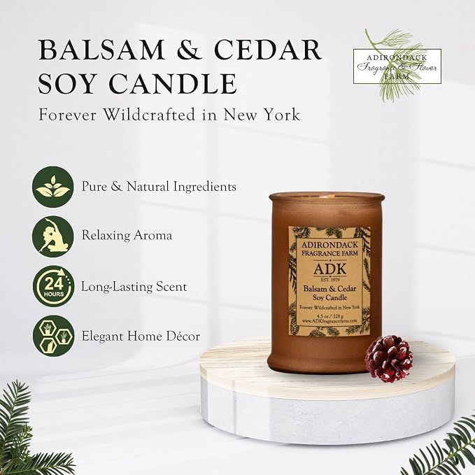 Adirondack Fragrance & Flavor Farm Balsam & Cedar Scented Candle 4.5 Oz | Proudly Poured in The USA, Natural Aromatherapy Wax for Relaxation, Home Décor, Kitchen, Gift and Living Spaces