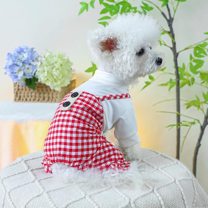 Dog Stylish Overalls Comfortable Puppy One Piece Outfits Summer Bib Overalls for Small Dogs Cute Pet Jumpsuit Onesie Chihuahua Yorkies Birthday Holiday Clothes Costume