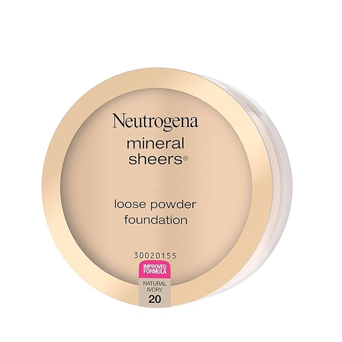 Neutrogena Mineral Sheers Loose Powder Makeup Foundation Lightweight Face Makeup Sheer to Medium Buildable Coverage-Sensitive Skin Foundation with Vitamin A, C, & E, Natural Ivory 20,19 oz (Pack of 2)