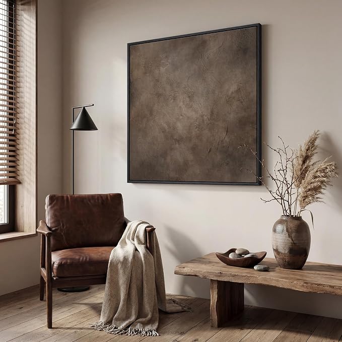 Framed Neutral Brown Abstract Canvas Wall Art for Living Room, 30x30 In | Brown, Canvas prints, Abstract pictures, Modern Minimalist artwork, Square paintings, Bedroom, Dining room wall decor