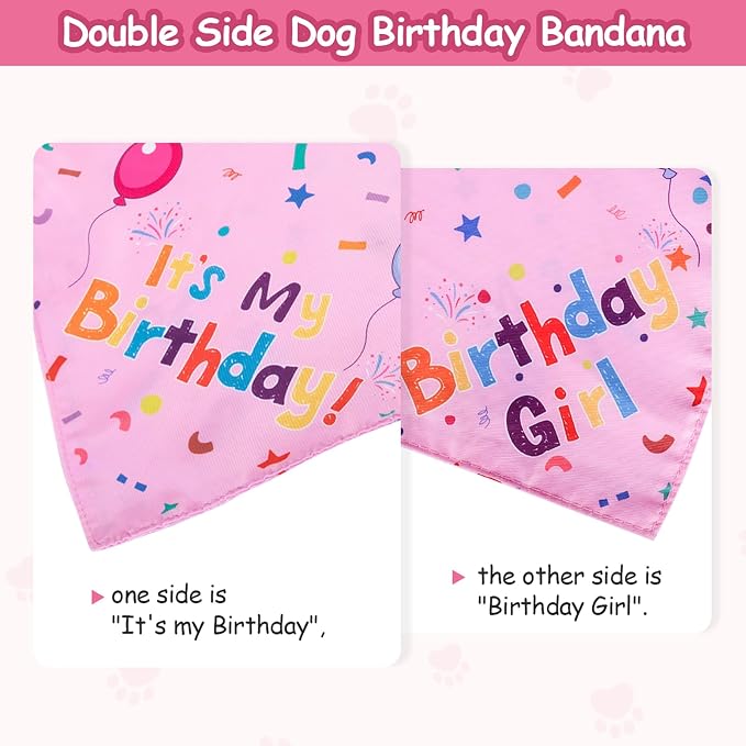 Dog Girl Birthday Party Hat, Dog Birthday Party Supplies | Dog Birthday Bandana Set with Numbers for Gaint and Extra Large Puppy (Pink)