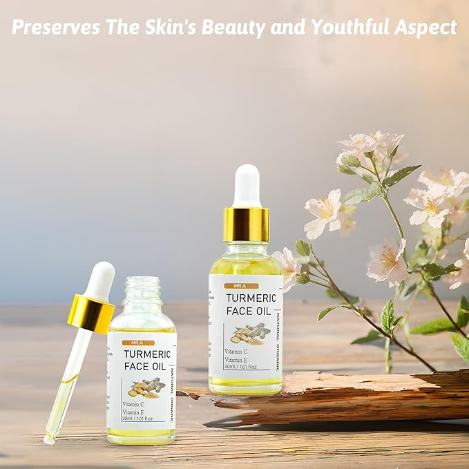 MR.A 2Pack Turmeric Oil, Turmeric oil with Vitamin C for Face Body, Great for Cleanses Skin, Moisturize & Soothing skin, Tumeric Face Oil for All Skin Type