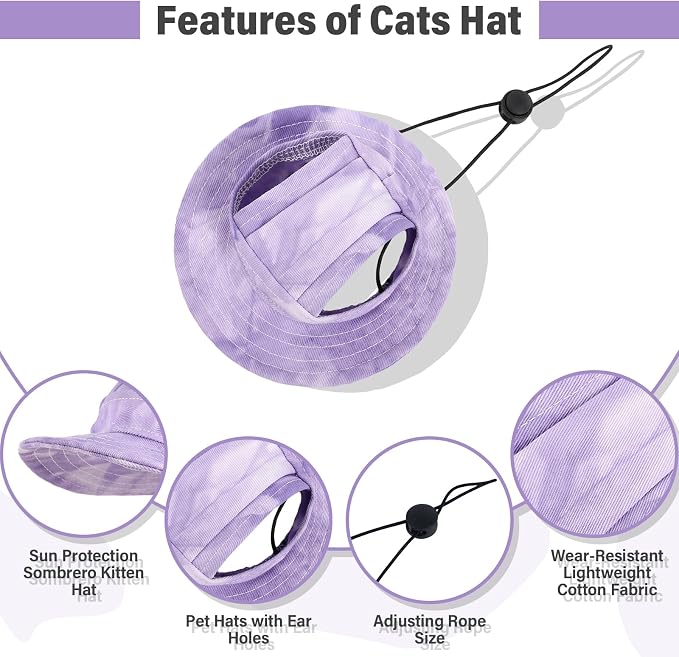 DENTRUN Cat Bucket Hat with Ear Hole, Cotton Birthday Bonnet for Small Pets | Breathable cotton, Adjustable Secures fit, For birthday Party, For small cats, daily cute photos