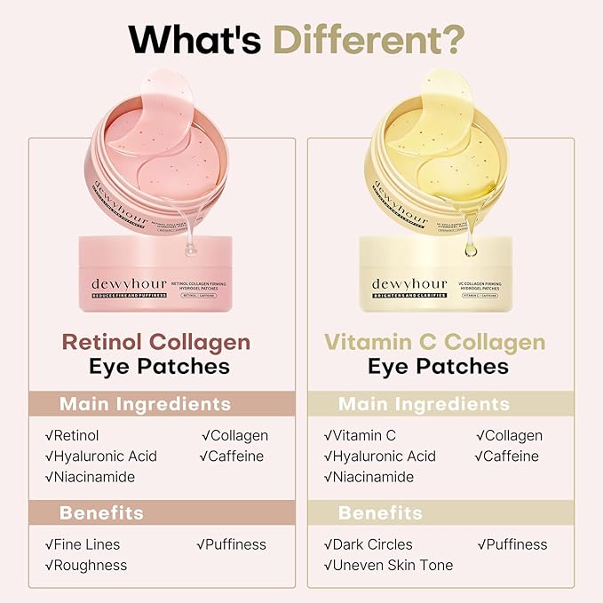 dewyhour Vitamin C Collagen Firming Hydrogel Patches - Under Eye Patches for Puffy Eyes & Dark Circles, Moisturizing Eye Mask with Caffeine & Hyaluronic Acid, Gentle Korean Skincare
