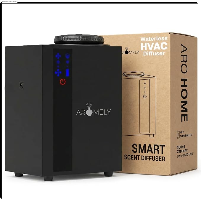 AROMELY ARO Home HVAC Scent Diffuser – Waterless Essential Oil Diffuser for Home, Apartment, Office & Large Room – Smart Bluetooth App Control, Cold Air Diffusion Technology, Up to 1,800 SQFT – Black