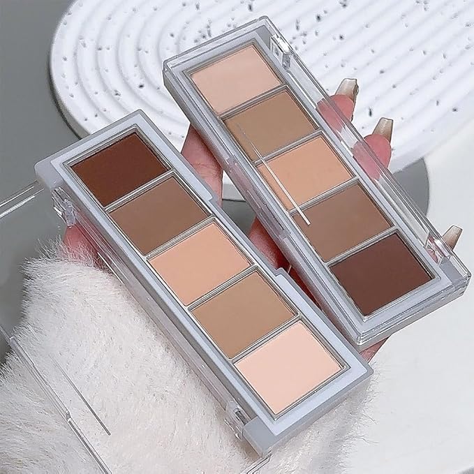 Mini 5-Color Matte Nude Neutral Brown Eyeshadow Palette, Soft Ivory Peach Nude & Mocha Browns, High Pigment Blendable Long-Lasting All Matte Eye Shadow Kit for Daily Natural Makeup & Mature Eyes 1