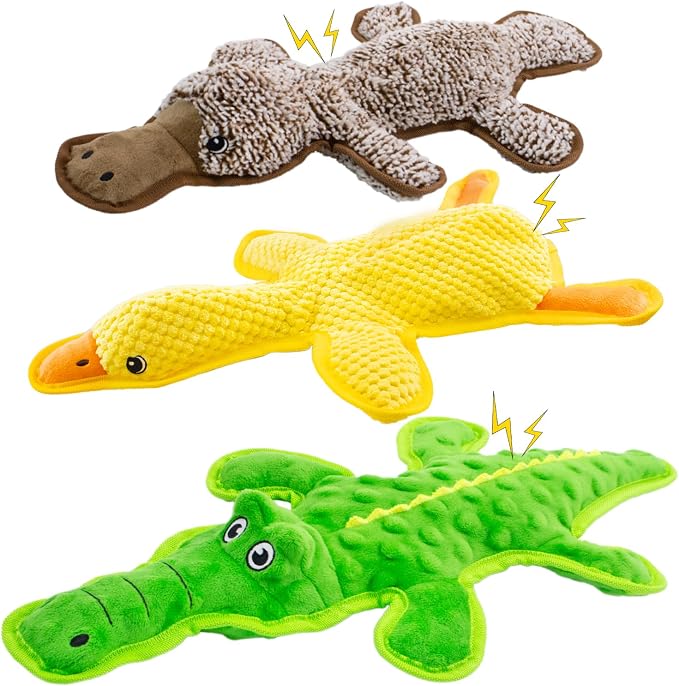 No Stuffing Dog Squeak Toys, 3 Pack Chew Toys for Small to Large Puppies | Durable Puppy Teething Toys, Interactive to Keep Pets Busy, Toss Fetch Tug Play, Best Birthday Gift