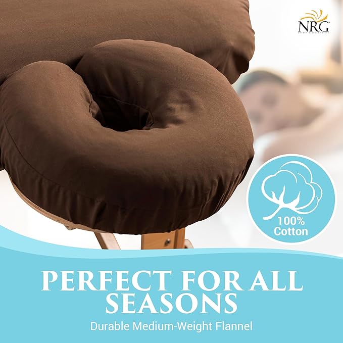 NRG Deluxe Flannel Face Cradle Covers 100% Brushed Cotton Face Rest Covers - Protect Your Massage Table Face Cradle - Adds Warmth and Comfort - 13" x 13" x 6" - 200 Thread Count - Dark Chocolate