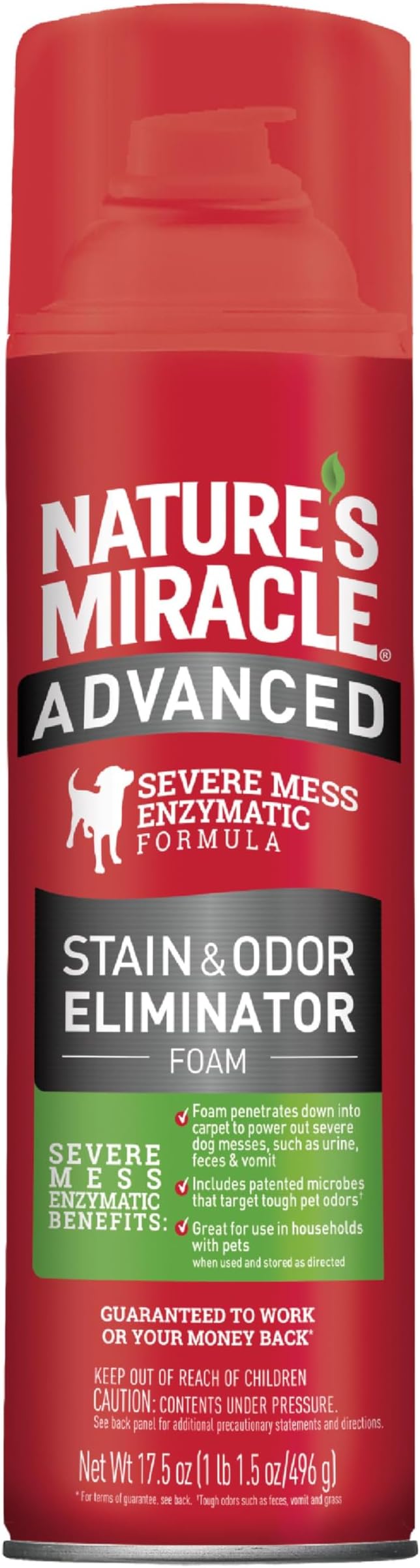 Nature's Miracle Advanced Dog Stain & Odor Eliminator Foam, 17.5 oz (6 Pk) | Enzymatic Cleaner Eliminates the Toughest Dog Messes, Foam Penetrates Into the Carpet, Safe For Pets and Home*, Fresh Scent