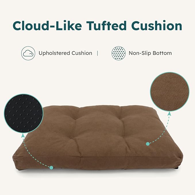 CANAGAN Elevated Wood Dog Bed Frame with Cushion, WalnutPattern, Large | Raised Dog Couch Bed with Washable Cover and Plush PP-Filled Cushion, Furniture-Style for Indoor Living