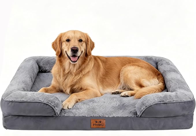 Orthopedic Extra Large Dog Bed, Memory Foam XL Dog Bed Couch, 44" L | Dual-layer Foam Mat, Washable Cover&Waterproof, Contoured Bolster Design, Indoor&Car Truck, Pet Bed for Dogs Cats Up to 90lbs