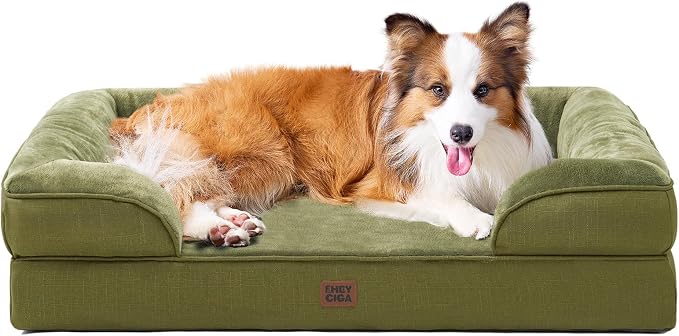 EHEYCIGA Orthopedic Dog Beds Large Sized Dog, Waterproof Washable Pet Bed | Non-Slip Bottom and Egg-Crate Memory Foam XL Dog Couch Bed with Washable Removable Cover, Olive Green, 41Inch