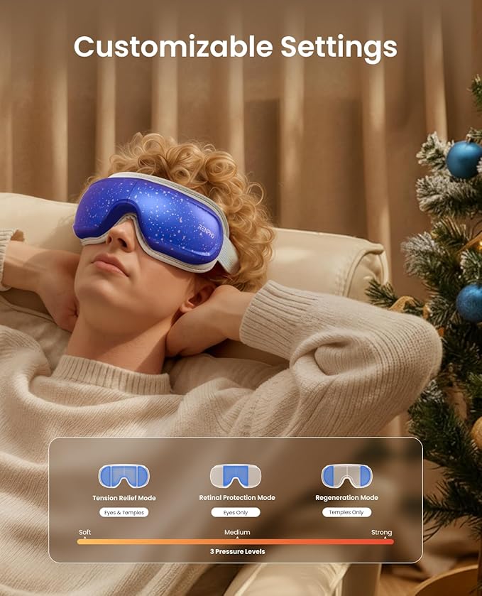 RENPHO Christmas Limited Edition Eye Massager with Heat and Cooling, White Elephant Christmas Birthday Gifts for Mom Dad Women Men Her Him, Eyeris 3 Voice Control, Eye Care Sleep Mask for Migraines