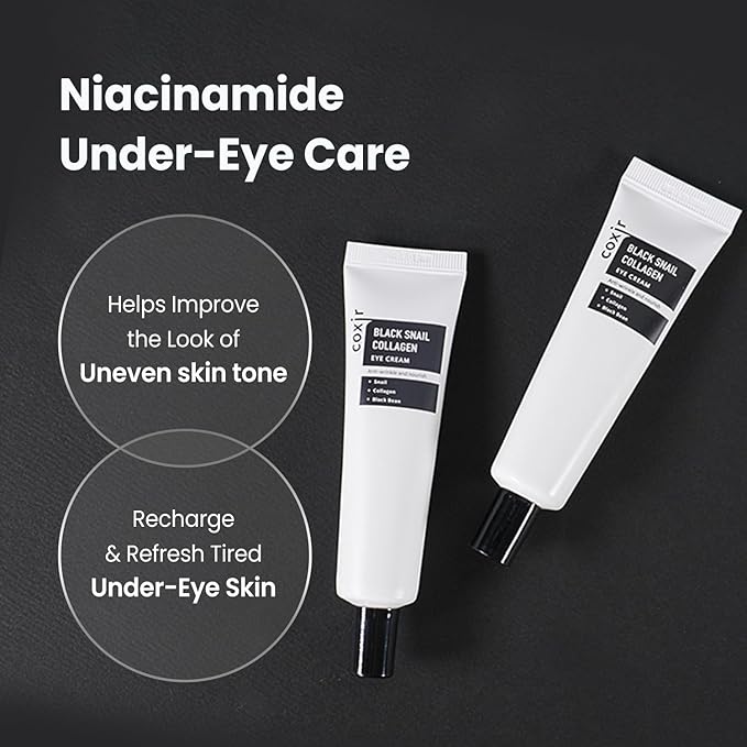 coxir Black Snail Collagen Eye Cream – Firming & Hydrating Snail Mucin, Collagen & Niacinamide for Puffiness, lifting & Dullness under eyes area | Korean Eye Treatment (30ml)
