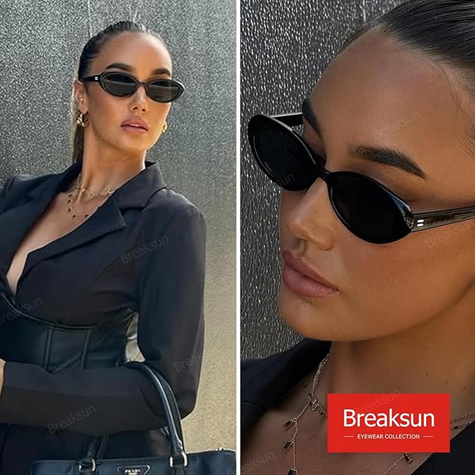 Breaksun Retro Oval Sunglasses for Women Men Fashion Small Oval Sunglasses 90s Vintage Shades
