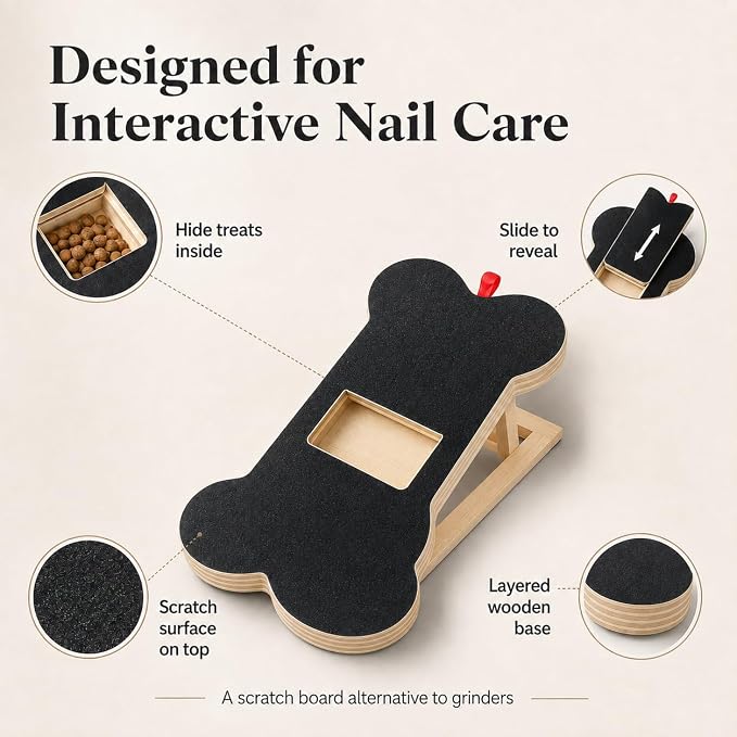 Dog Nail Scratch Board with Treat Slot, Non Slip Nail File Pad (Black-D)