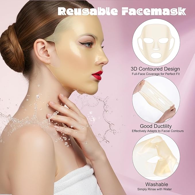 Lusofie 3Pcs Silicone Face Mask Holder Reusable - Wet Locking Firming Sheet Mask Cover For Skincare Beauty Tool Pink Gold White