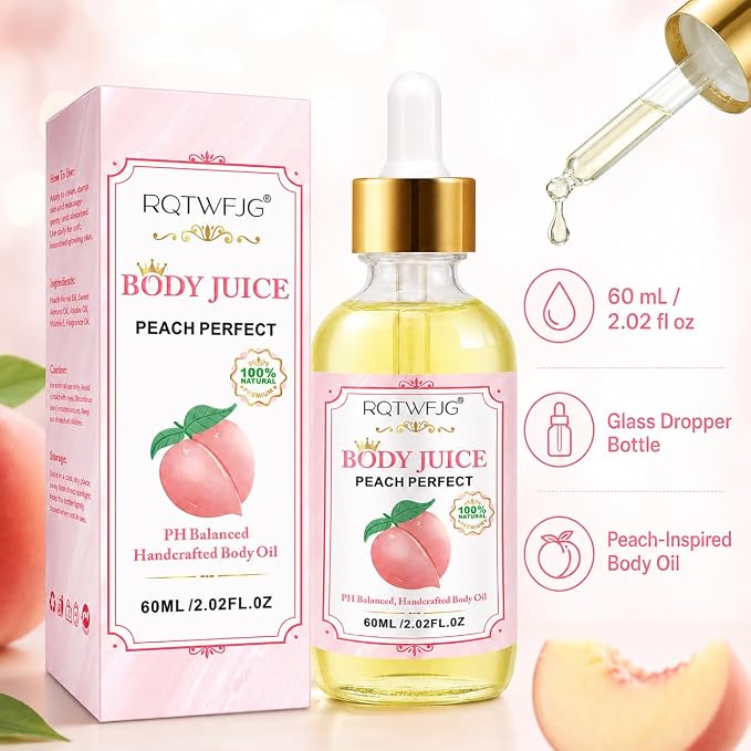 Peach Body Oil, 2.02 Fl Oz, Lightweight Body Moisturizer Oil with Dropper, Peach Scented Skin Care Oil for Dry-Feeling Skin, Massage and Daily Body Care (2.02 Fl Oz (Pack of 1))