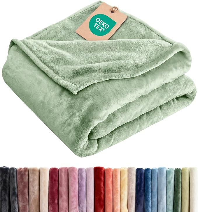 Fleece Blanket Throw XL Size - Ultra-Soft Flannel Fleece Blanket - Celadon | Soft, Warm, Outdoor Picnic Blanket for Camping, Travel, Lightweight, Cozy, Anti-Static, Home Decor Gifts for Men & Women