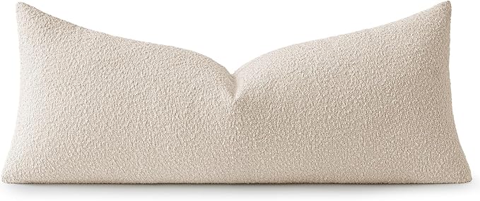 MIULEE Textured Boucle Lumbar Pillow Cover for Bed 14x36 Beige | Pack of 1 Textured Neutral Couch Throw Pillow Cover, Accent Solid Long Body Pillowcase, Sofa Living Room Home Decor