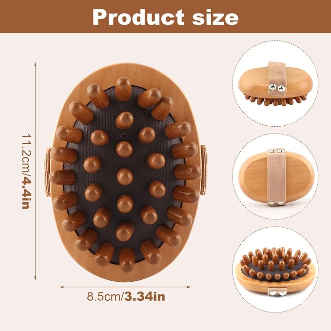 2 Pcs Meridian Massage Brush, Wooden Scalp Massage Tool for Muscle Pain Relief, Lymphatic Drainage, Body Shaping & Cellulite Reduction