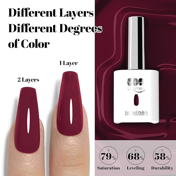 YTD Likomey Rose Red Gel Nail Polish,15ml Salon Home DIY Manicure and Pedicure Fall Winter UV Color Varnish,CS477