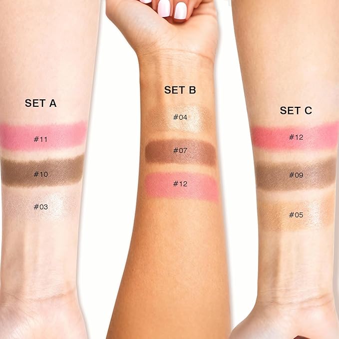 3Pcs Cream Contour Sticks, Shades with Highlighter & Bronzer & Blush, Makeup Kit for Sculpt the Cheeks Long Lasting Dewy & Matte Finish Lightweight Face Contouring Pen LIGHT MEDIUM (SET-B)