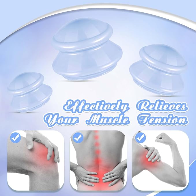 TrelaCo 6 Pcs Cupping Kit for Massage Therapy 3 Sizes Silicone Cupping Set Chinese Massage Therapy for Studio Household Cellulite Joint Pain Muscle Pain(Light Blue)