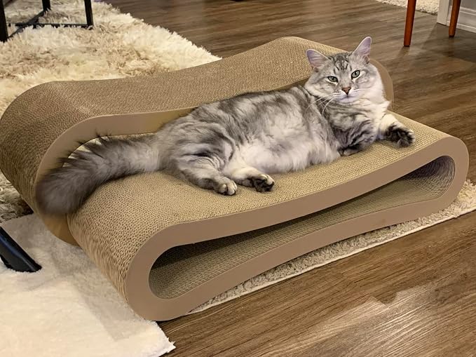 Simple Deluxe 3-in-1 Large Cardboard Cat Scratcher Lounger, 33.5" x 10.2" x 10.2" Infinity Shape Cat Scratching Board, Reversible Corrugated Scratch Pad for Multi-Cat Homes, 100% Recyclable, X-Large