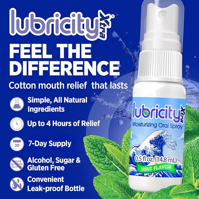 Lubricity Xtra Moisturizer Oral Spray - Advanced Formula - Hyaluronic Acid and Xylitol, Saliva Substitute Oral Spray, The Most Satisfactory Solution in Dry Mouth Products (0.5 Fl. Oz., Mint)