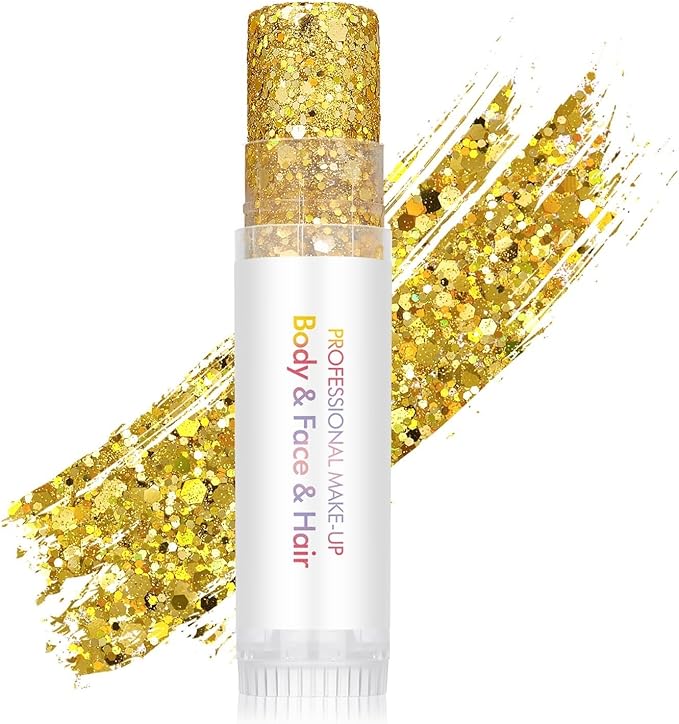 Gold Body Glitter Stick, Holographic Sparkling Sequins Neon Outfit Party Super Sparkly Face Paint Rave Festival Accessories Glitter Gel Makeup