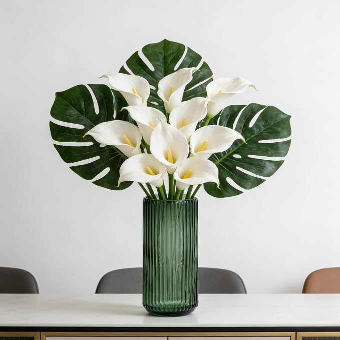 Flower Vase 7.5 inch Green Thickened Glass Vase for Bookshelf,Dinner Table,Indoor Office Desktop,Meeting Room,Bathroom,Countertop,Home Christmas Day Decoration