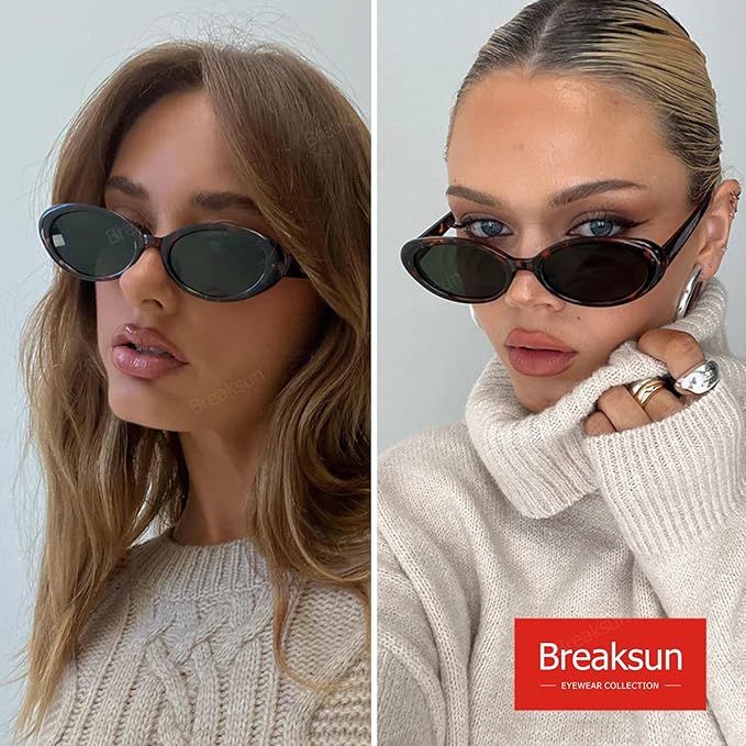Breaksun Retro Oval Sunglasses for Women Men Fashion Small Oval Sunglasses 90s Vintage Shades