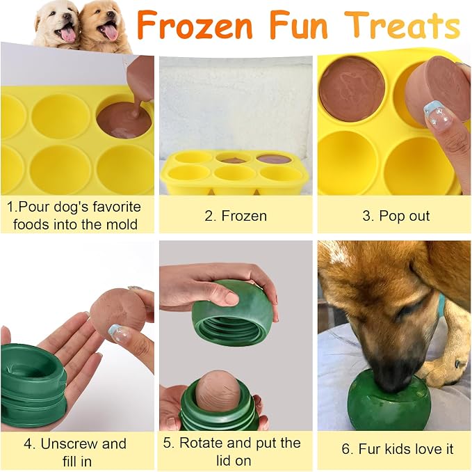 BABORUI 6 Cavities Dog Treat Molds with Lid for Woof Pupsicle Small 10-25lbs, Reusable Frozen Dog Treat Molds Silicone for Making Mix Refills Pops Ice Popsicle Treats (S & Lid)