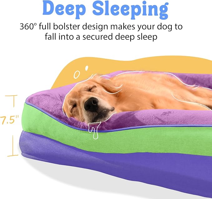 Orthopedic Washable XXL Dog Bed for Extra Large Dogs | Egg Crate Foam, 4-Sided Bolster Support, Waterproof Liner, Non-Slip Bottom, Removable Bolster Cover, 45 x 35 Inch
