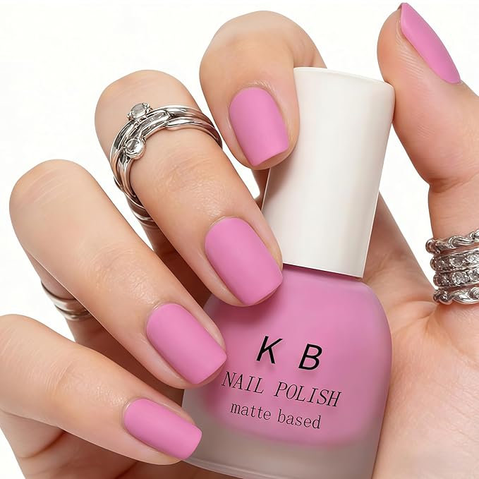 Matte Nail Polish Quick Dry, Soft Pink Nail Polish Air Dry, Vegan Non Toxic Fingernail Color for Women Girls, Candy Pink Matte Finish