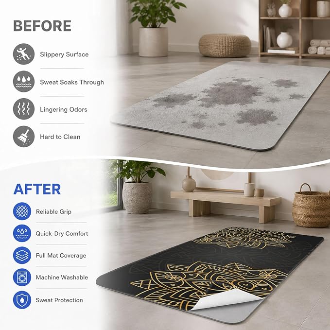Yoga Mat Towel, Hot Yoga Non Slip with 4 Corner Pockets, 70 x 26 in | Soft Absorbent Microfiber With Four Corner Pockets, Fits Over Yoga Mats For Hot Yoga, Pilates, Gym, And Travel