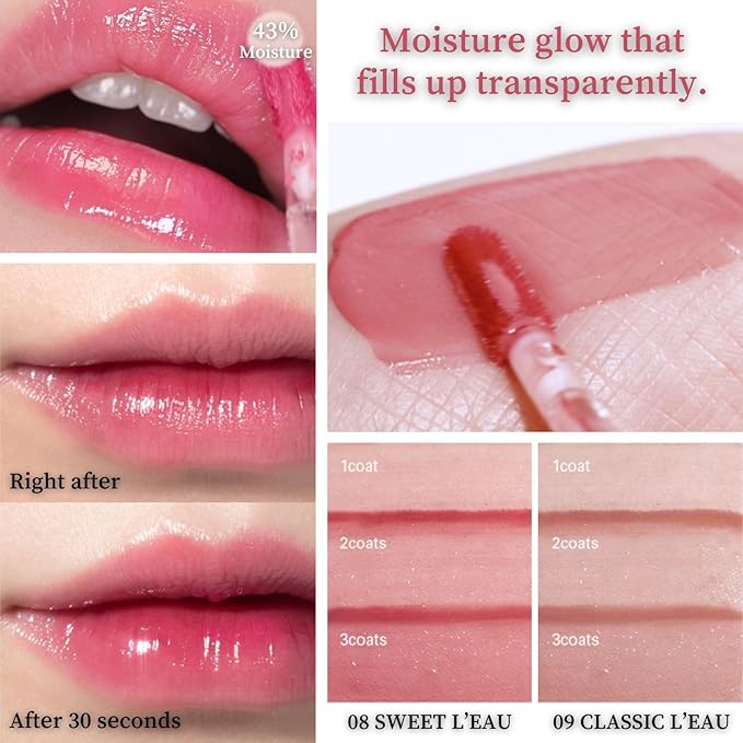 BBIA L’EAU Tint – Glossy & Glow Lip Stain, Watery Lip Tint, Non-Sticky, High Shine Finish, Long-lasting, Moisturizing, Lightweight, Natural, Daily Use, Vegan, Korean Lip Makeup (05 PEONY L'EAU)