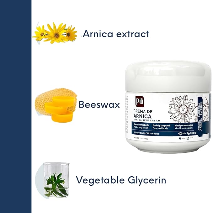 Pili Arnica Cream Hydrating Moisturizer for Face & Body. Soothes Bruised, Dry & Irritated Skin. Fast-Absorbing, Non-Greasy, Unscented. 1 oz