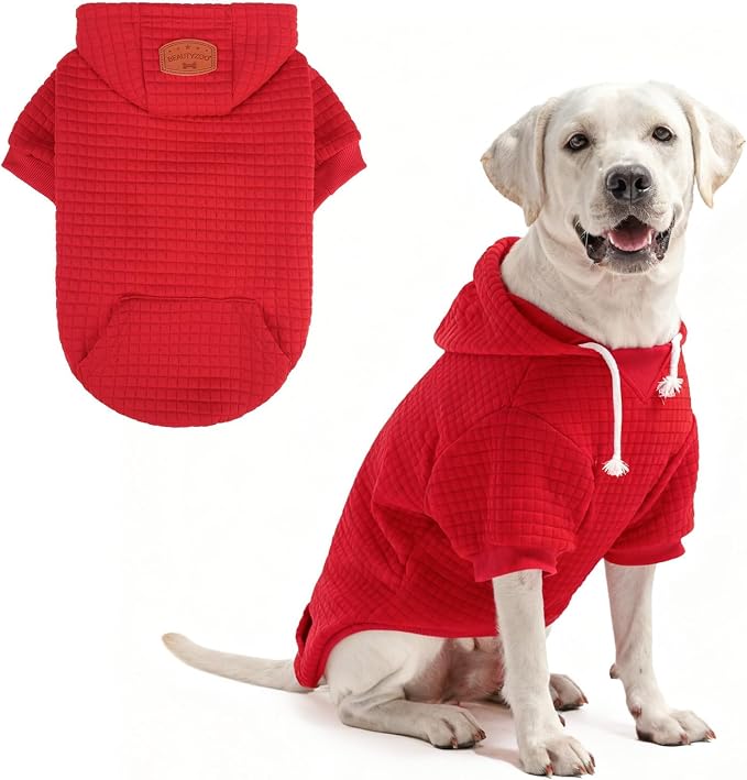 BEAUTYZOO Dog Hoodies Sweater for Large Dogs,Waffle‑Like Laminated Pet Coat | Warm Dog Sweatshirt with Pocket & Leash Hole,Pullover Clothes for Girl Boy Dogs,Stretchy & Easy‑On‑Off,Labrador & Great Danes