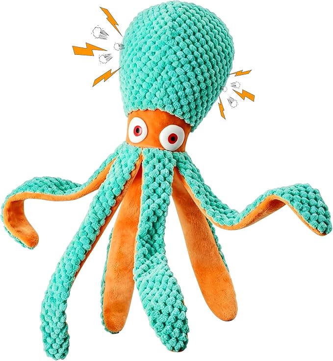 Fuufome Squeaky Octopus Plush Dog Toy for Small Medium Dogs | Soft Crinkle Chew Toy for Puppies Teething, Indoor Interactive Tug-of-War Dog Toy