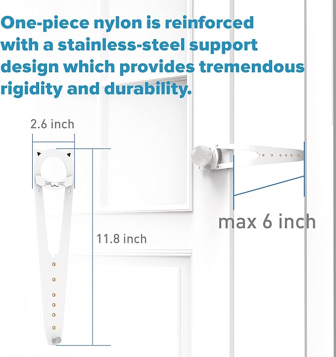 Neobay Cat Door Latch with Stabilizer, 7 Sizes Adjustable Cat Door Holder Latch to Keep Dog Out of Litter Box, No-Drill & Portable for Interior Doors, White, 1 Pack